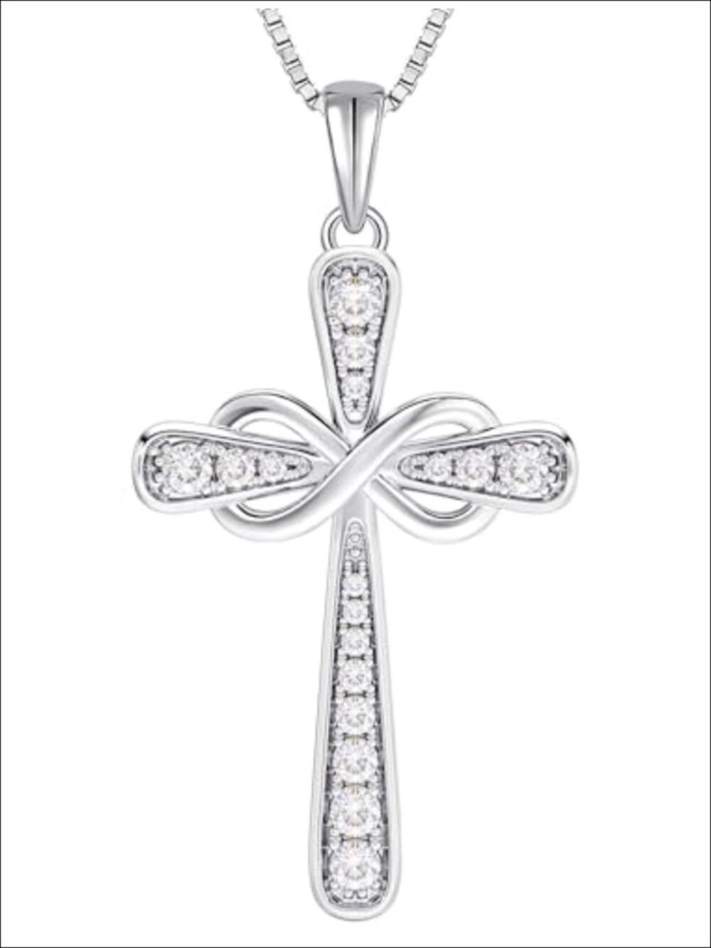 925 Sterling Silver Halo Cross Pendant Necklace for Women Cubic Zirconia Faith